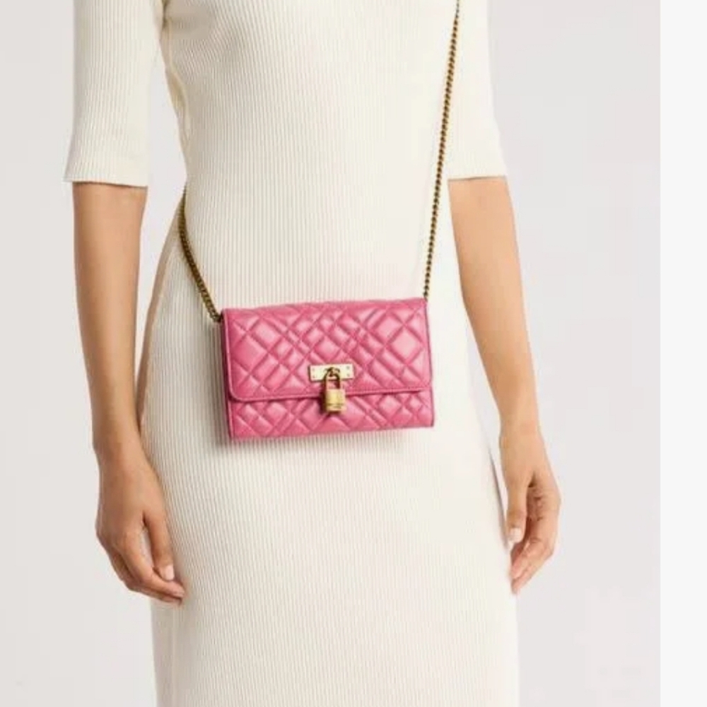 Kurt Geiger Brixton Quilted Wallet Crossbody Clutch Pink Leather Bag
